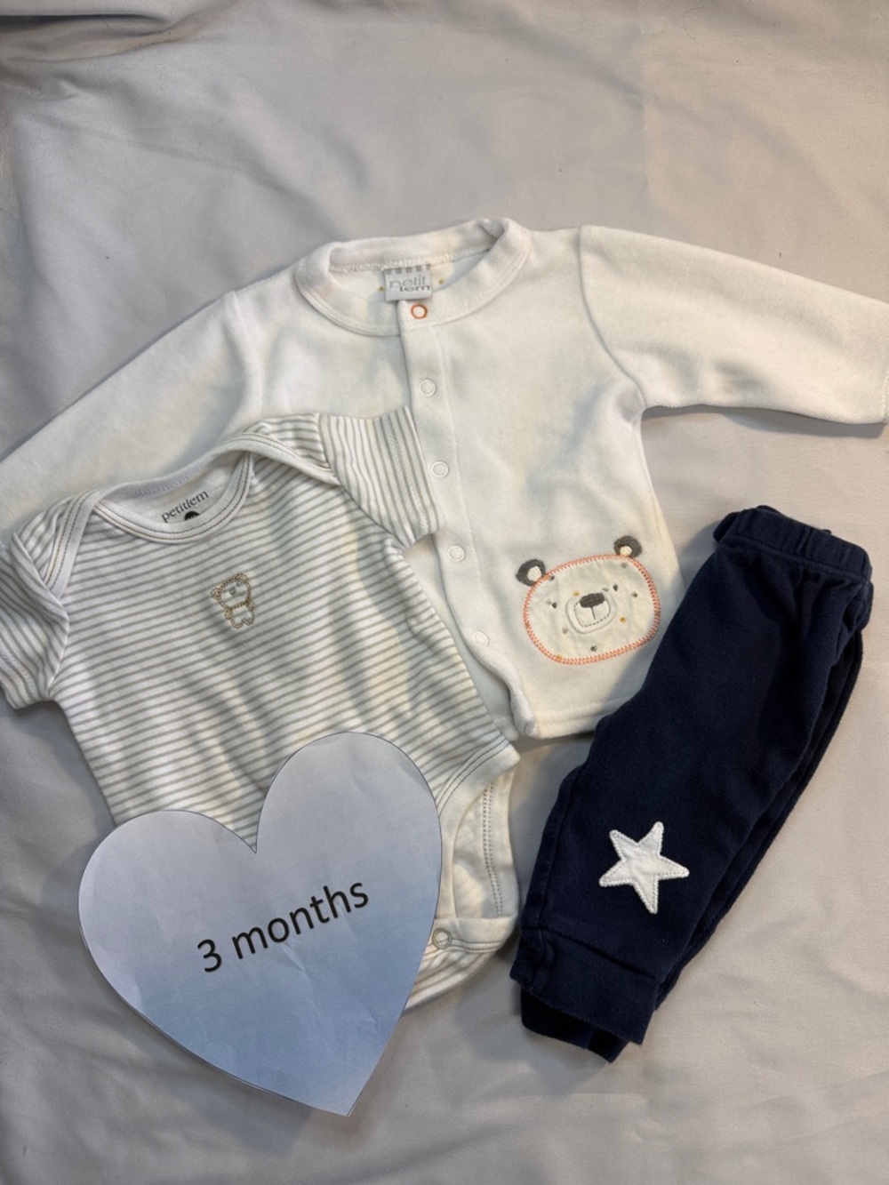 Petit Lem - White and blue 3-piece baby set
